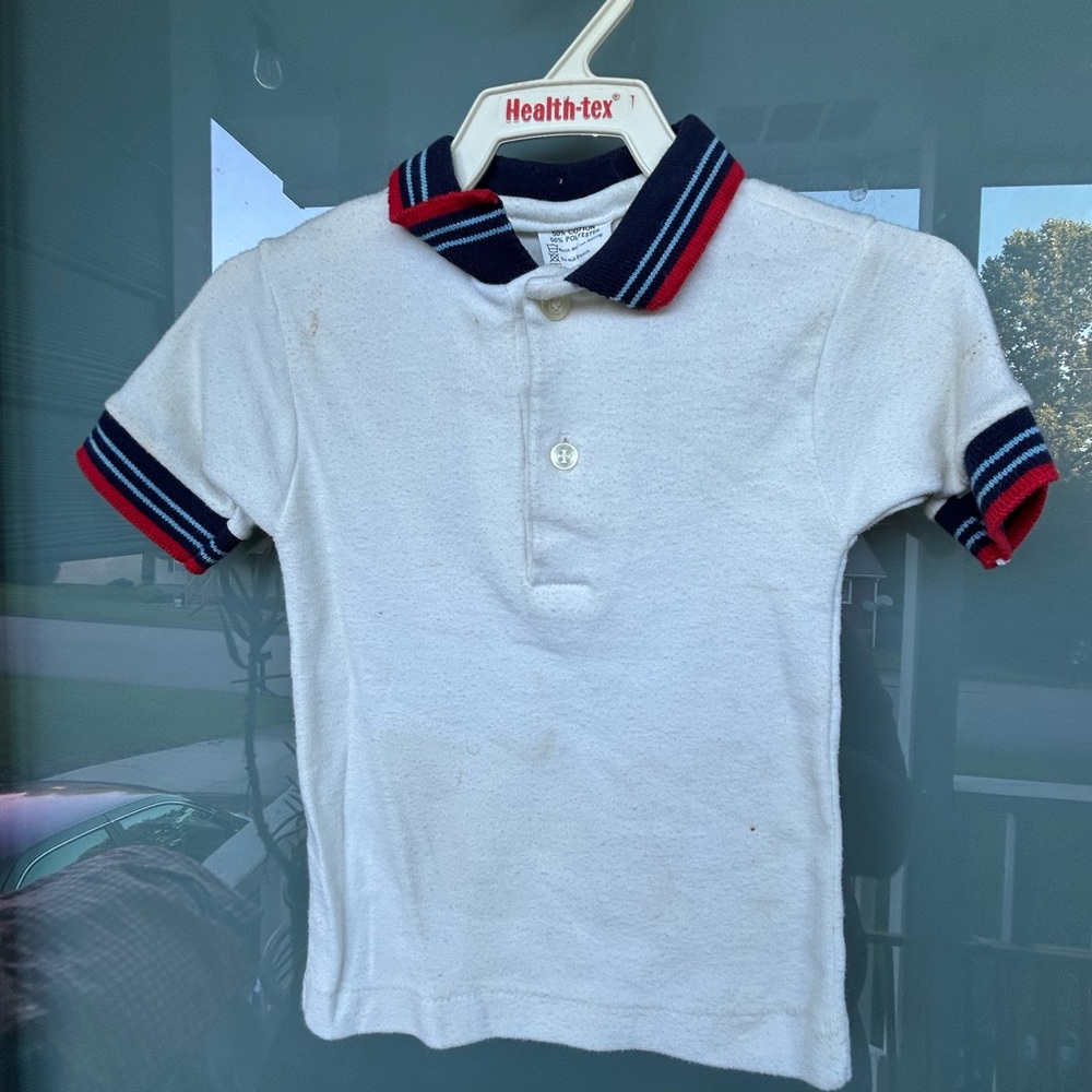 Healthtex White and Blue Polo Shirt with Sporty Stripes